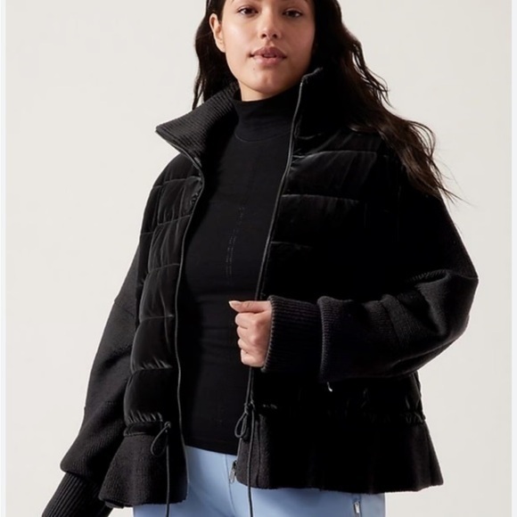 Athleta Hanover Hybrid Jacket Puffer Coat Black Merino Wool Blend - Picture 1 of 4